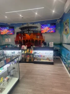 The main sales counter at NugHub's Staten Island dispensary.
