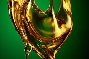 Pure, golden cannabis distillate in front of a green background.