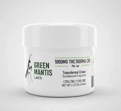Green Mantis - Transdermal Cream - 1000mg THC : 1000mg CBD - Sandalwood