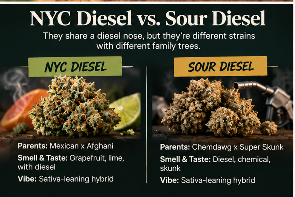 An illustration comparing NYC diesel and sour diesel
