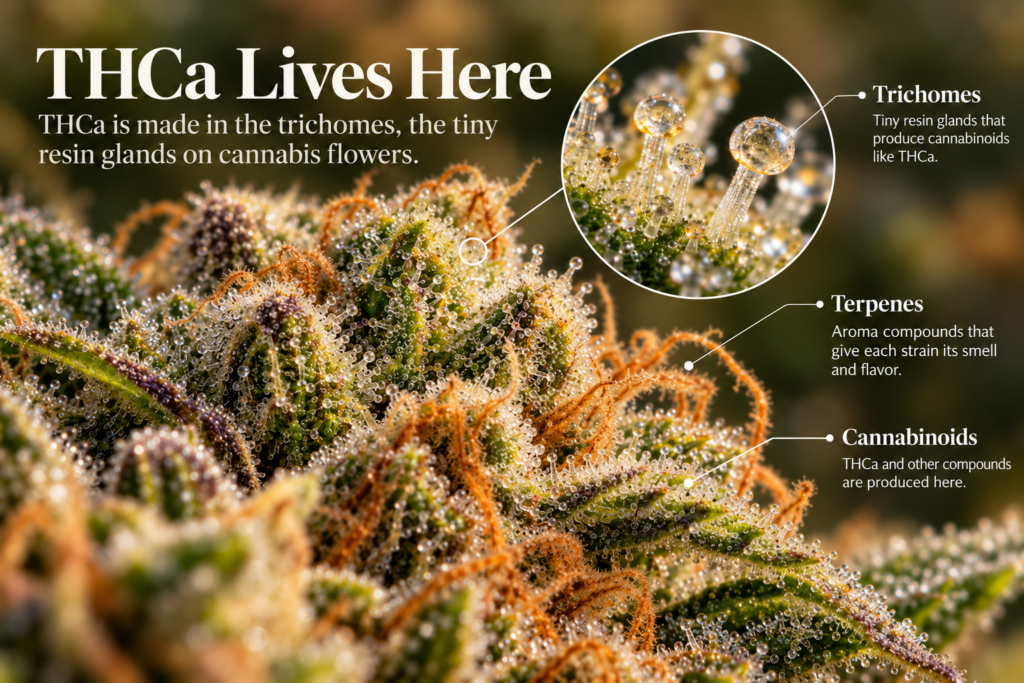 an image of cannabis showing where THCa lives.