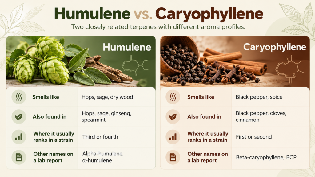 chart comparing humulene vs caryophyllene